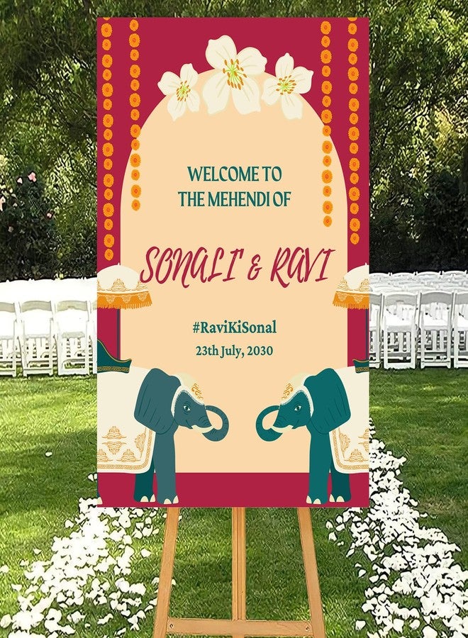 ثيم ماي بارتي لوحة ترحيب مخصصة لحفل الحناء الهندي التقليدي - لوحة ترحيب لحفل الحناء الهندي قبل الزفاف - لوحة ترحيب لحفل الحناء الهندي - Image 2